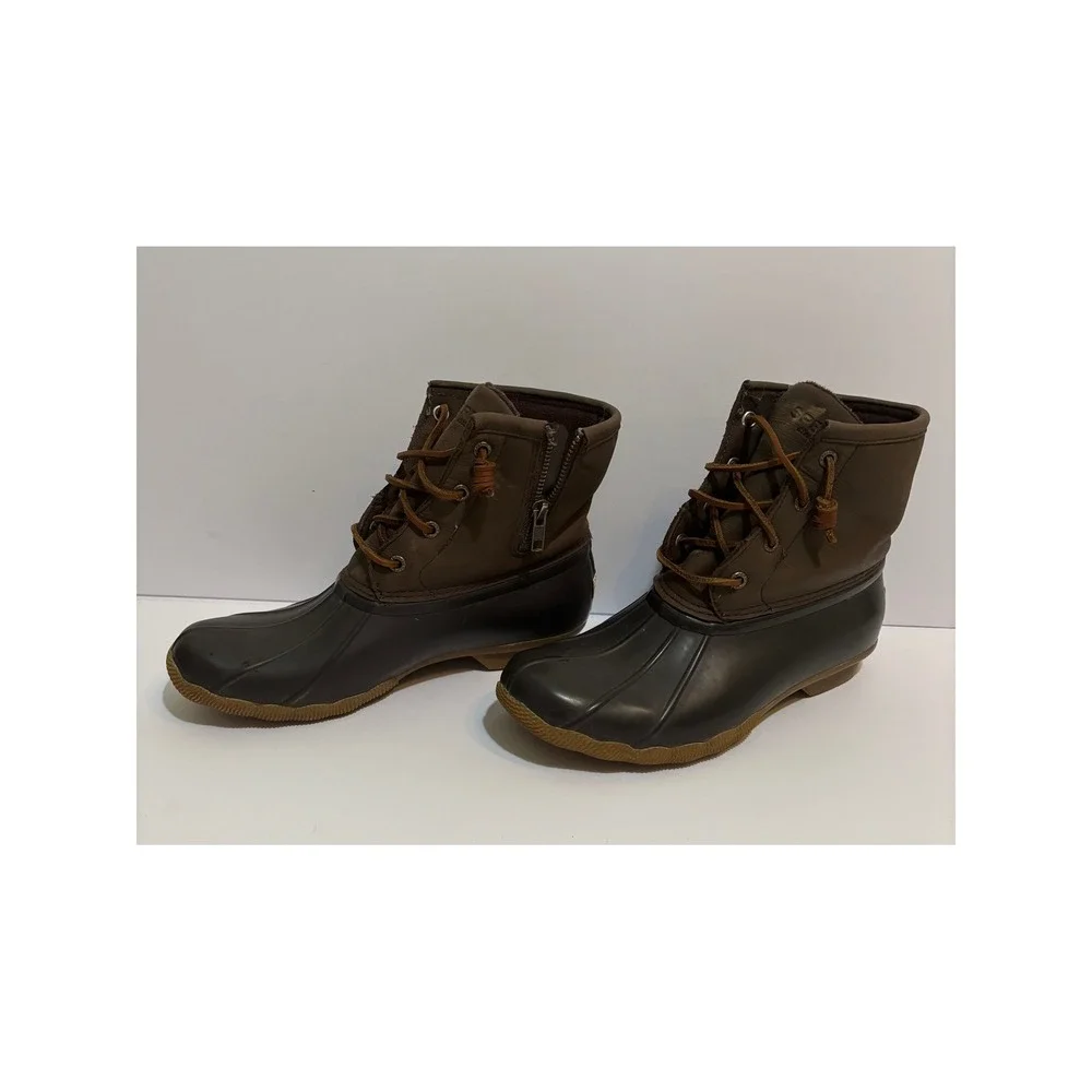 Sperry Saltwater Waterproof Duck Boots Brown Olive Green STS99729 Womens 8 M